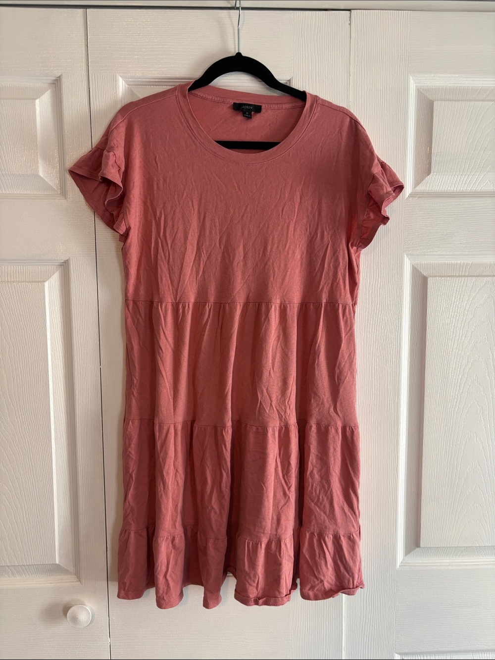 J.Crew Tiered Dress in Broken Jersey in Rose Size Medium